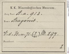 Etiketten zu Aragonit (NHMW-MIN-Aa913)
